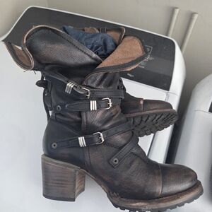 Freebird Black and Brown Leather Moto Boots